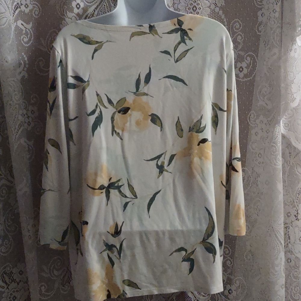 Ann Taylor Women's Size L Classic Yellow Floral 3/4 Sleeve Pullover Top - Picture 5 of 9